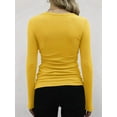 thumbnail image 4 of Womens Ribbed Long Sleeve Crewneck Casual Slim Basic Shirts Fitted Knit Tops Mustard Yellow M, 4 of 6