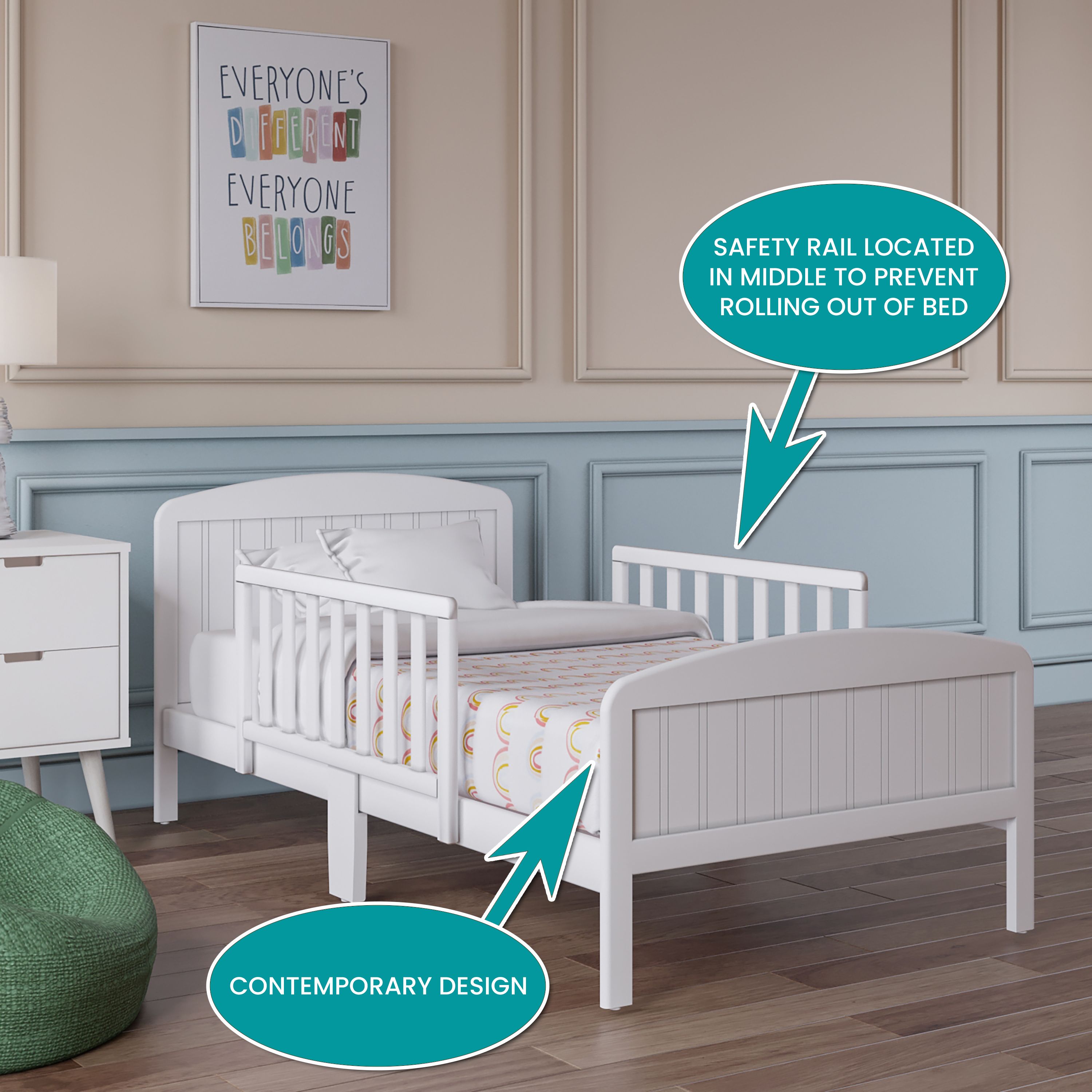 BK Furniture Harrisburg XL Wooden Toddler Bed, Off-White