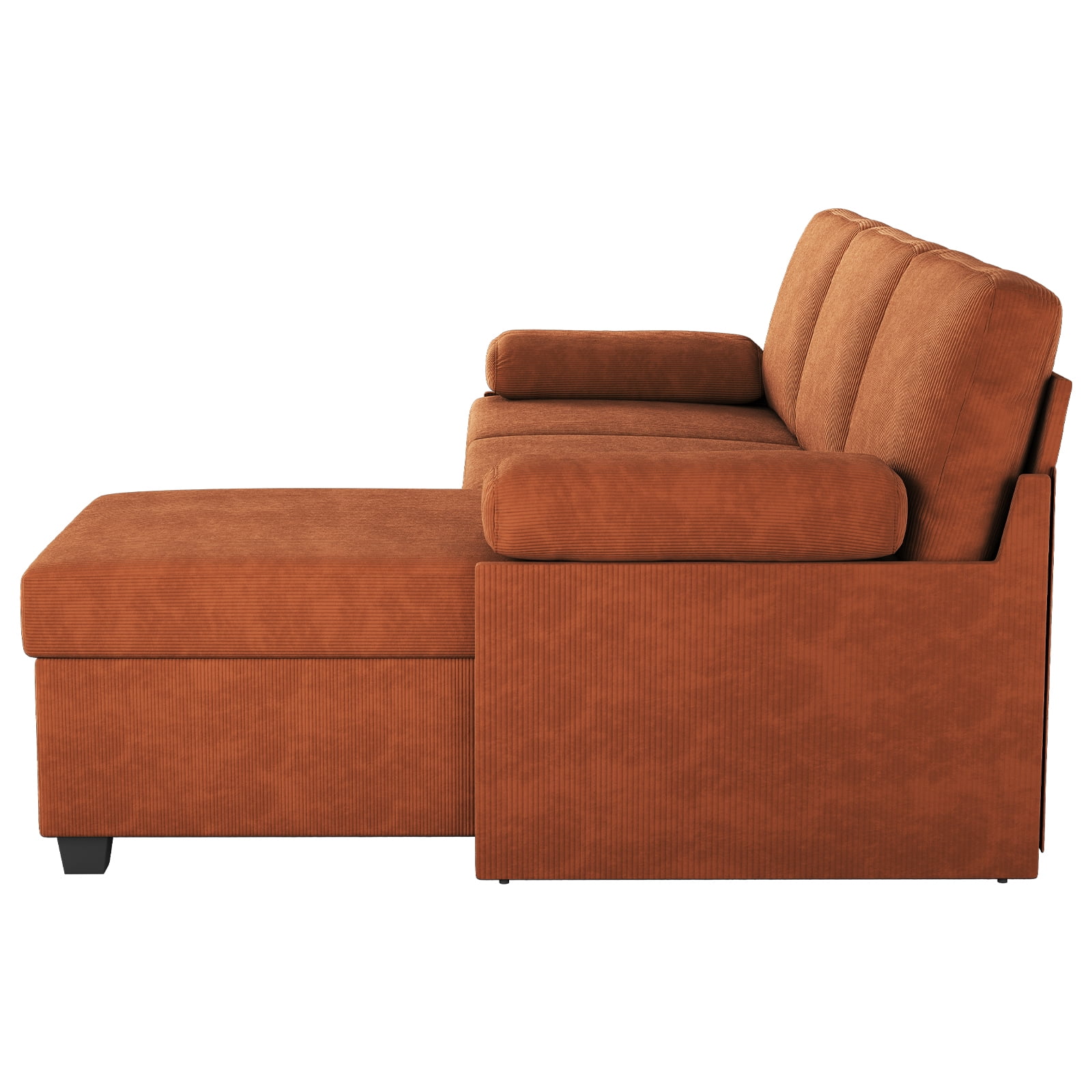COPIAE 80 inch Convertible Sectional Sofa, L-Shaped Sofa Sleeper with Reversible Chaise,Couch Bed with Storage,Removable Armrest,Modern Pull Out Bed for Living Room Bedroom,Corduroy Rust