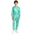thumbnail image 7 of iiniim Boys Girls Hip Hop Modern Dance Outfit Shiny Metallic Long Sleeve Jacket and Pants Set Tracksuit Light Green 8, 7 of 7