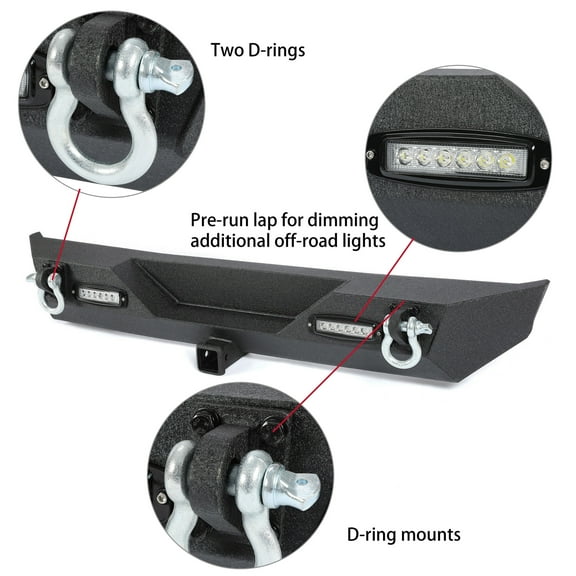 Rear Bumper W/ D-Rings & Led Lights Hitch Receiver For 87-06 Jeep Wrangler TJ YJ