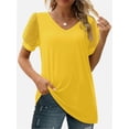 thumbnail image 4 of Womens Casual V Neck T Shirts Swiss Dotted Puffy Sheer Short Sleeve Blouses, 4 of 5