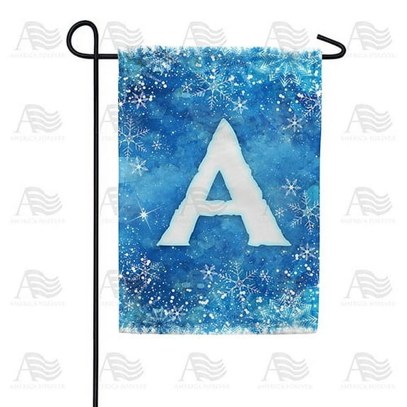 America Forever Winter Monogram Letter A Garden Flag Vertical Double Sided 12.5 x 18 inches Snowy Winter Holiday Seasonal Flags for Outdoor, Yard, Porch Decoration, Blue Background, Snowflake Flag