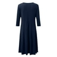 thumbnail image 4 of MSJUHEG Women'S Casual Dresses Blue Dress Women'S Fashion Casual Solid Dress Round Neck Long Sleeve Mid Calf Swing Dress Womens Dresses Navy L, 4 of 4