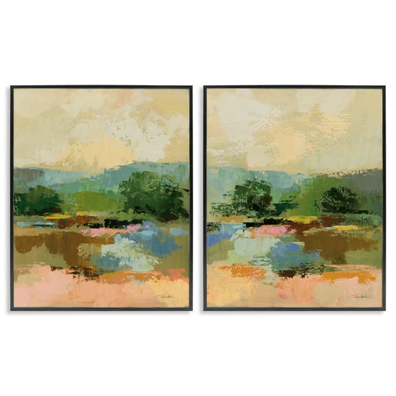 Stupell Industries Across the River Landscape Landscape & Nature Painting Black Framed Art Print Wall Art, 11 x 14, Set of 2