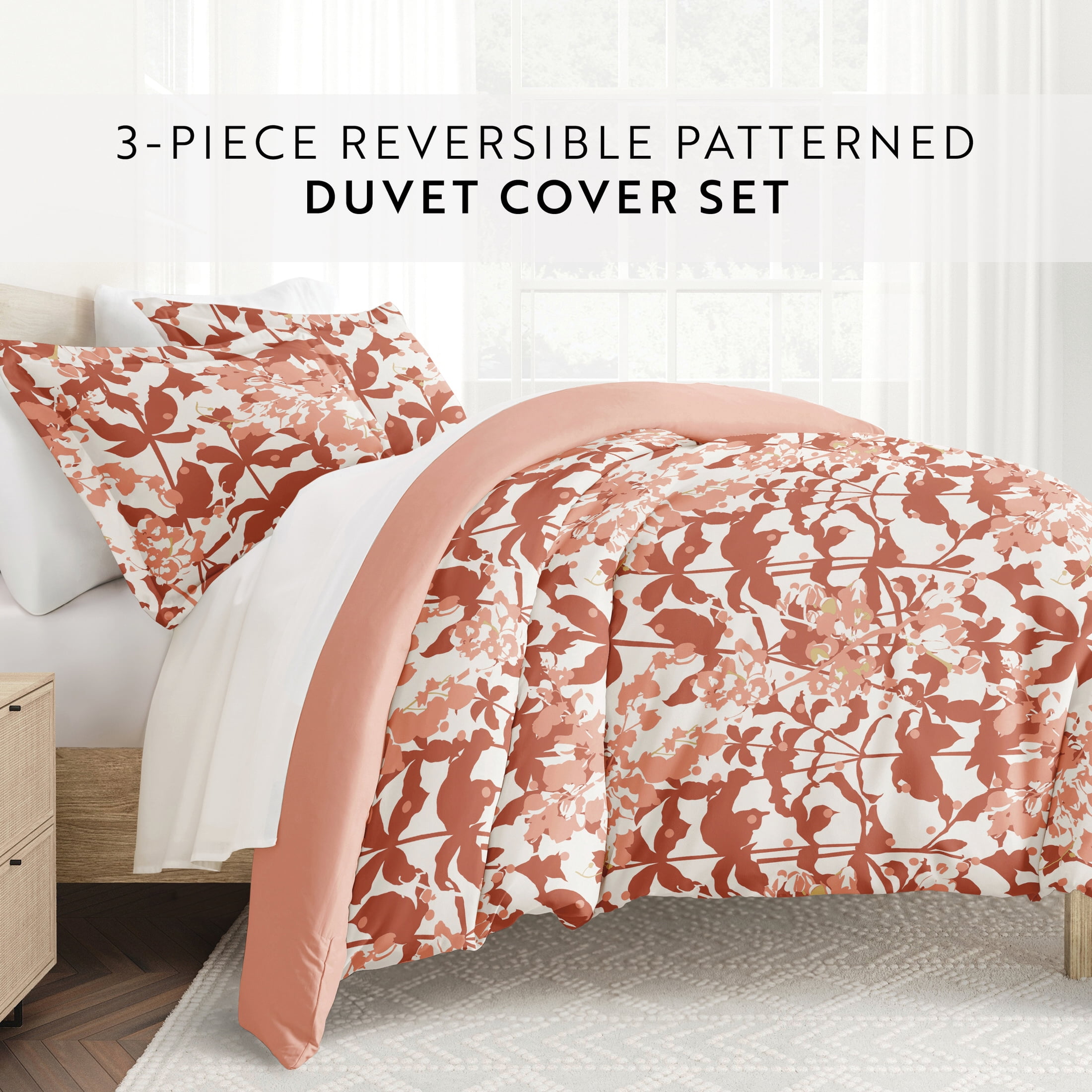Noble Linens Clay Boho Flower Reversible 2-Piece Duvet Cover Set, Twin/Twin XL