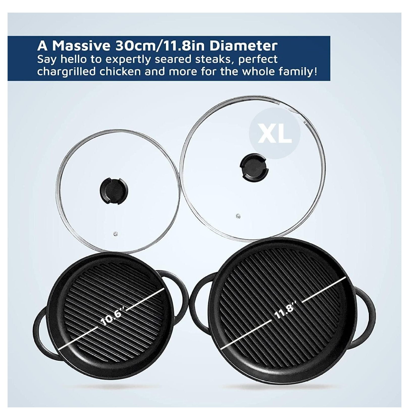 The Whatever Pan Cast Aluminum Griddle Pan for Stove Top - Lighter than Cast Iron Skillet Pancake Griddle with Lid - Nonstick Stove Top Grill Pan (11.8")