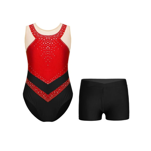 iiniim Kids Girls Sparkly Sleeveless Gymnastics Tank Leotard Biketard Ballet Dance Unitard with Red 4