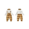 thumbnail image 2 of Cjfdfy Newborn Baby Girl My First Thanksgiving Outfit Infant Baby Girls Fall Winter Clothes Bubble Romper Cute Turkey Print Bowknot Long Sleeve Fake Two-Pieces Bodysuits Jumpsuits with Headband, 2 of 9
