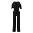 thumbnail image 4 of Aayomet Womens Jumpsuits Women's Belted V-neck Jumpsuit Pants Drop-shoulder Casual Short-sleeved Wide-leg High-waist Women's,Black S, 4 of 4