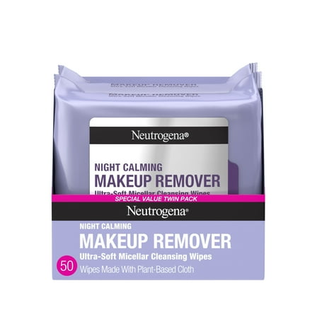 Neutrogena Makeup Remover Night Calming Wipes & Face Cleansing Towelettes, 25 Count, 2 Pack Face Wipes