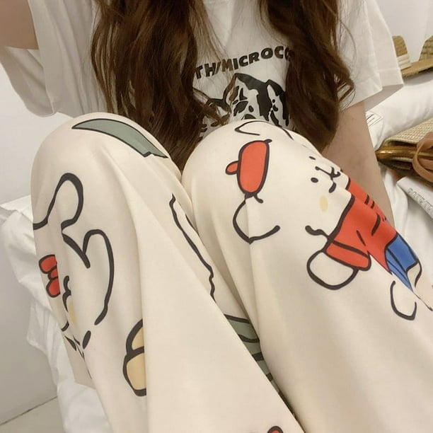 Pantalones para caminar, pantalones de pijama de dibujos animados, ropa exterior de verano y otoño para mujer, pantalones con aire acondicionado para el hogar, pantalones casuales sueltos para niños