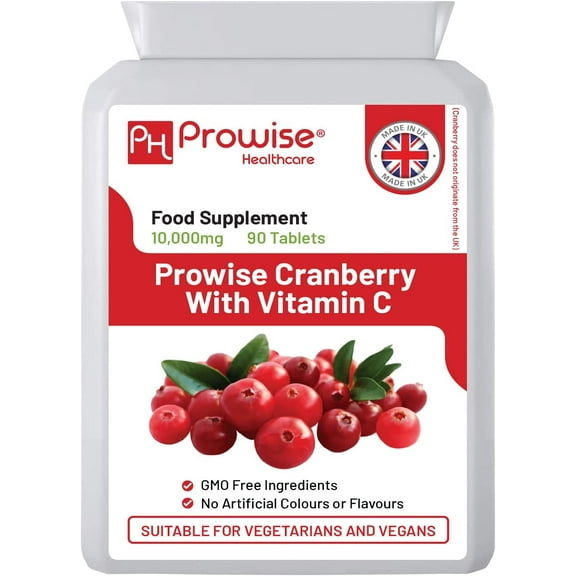 Cranberry Double Strength 10,000mg 90 Tablets with Added Vitamin C - High Strength Daily Supplement - UK Manufactured | GMP Standards by Prowise Healthcare