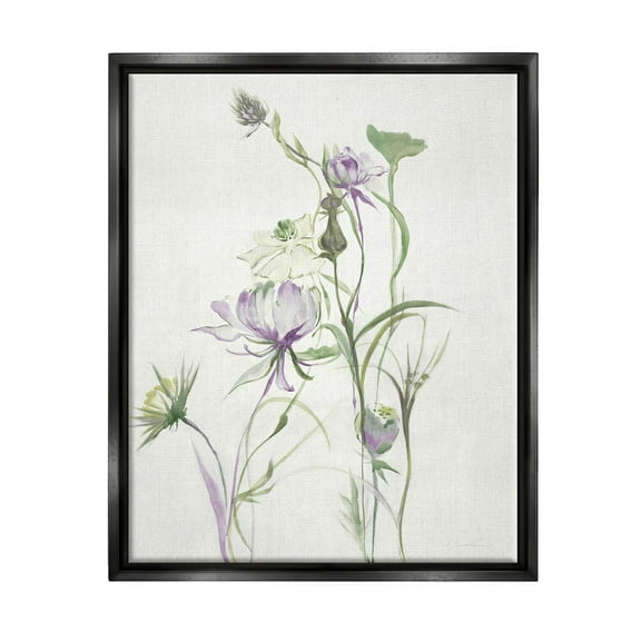 Stupell Industries Traditional Floral Sprouting Buds Graphic Art Jet Black Floating Framed Canvas Print Wall Art, Design by Liz Jardine