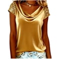 thumbnail image 3 of Admvng Tops For Women Trendy Solid Color V-Neck Pleated Stretch Cuffs Shirt Short Sleeved Pullover Casual Dressy Tops S-2XL, 3 of 6