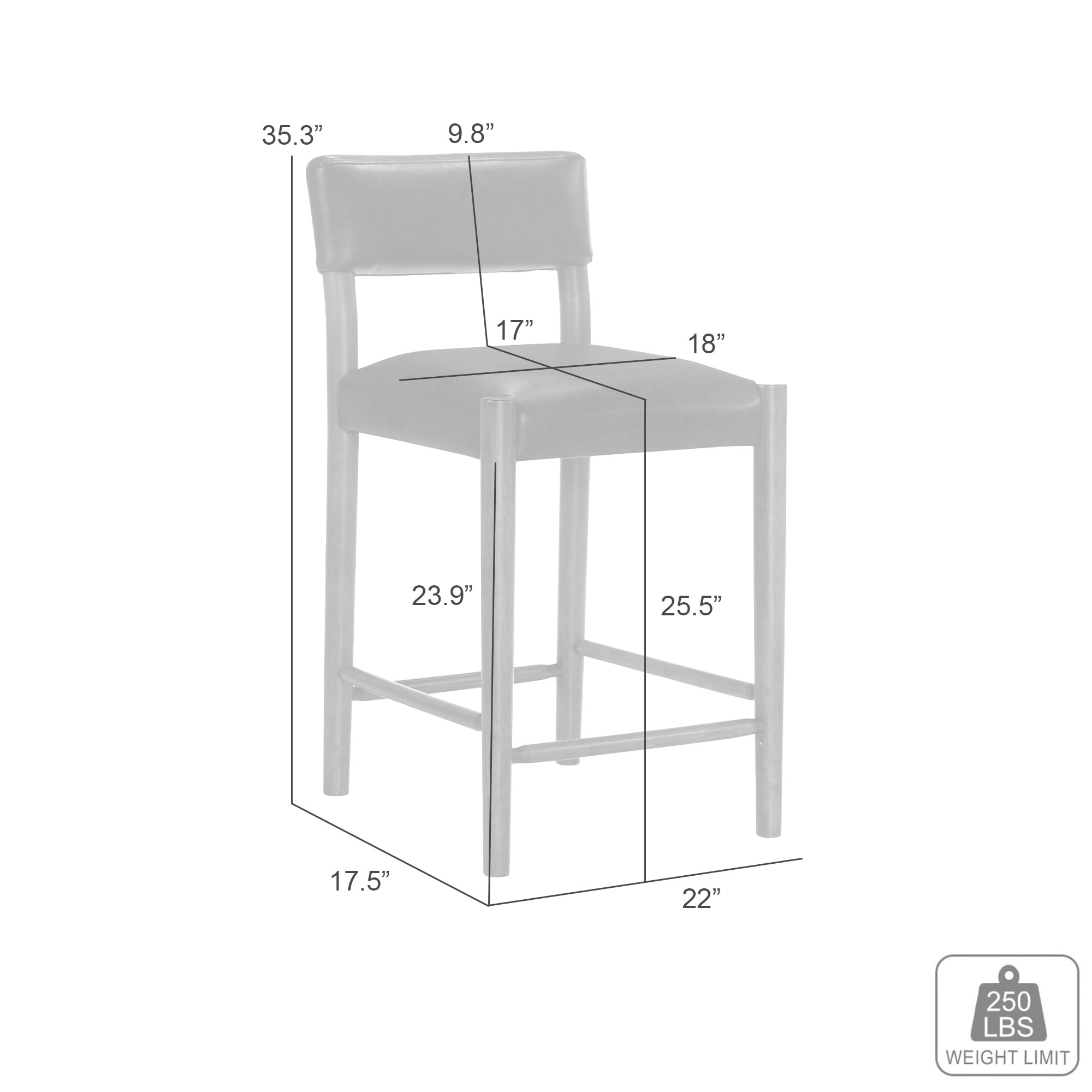 Bennet Modern Wood Counter Height Kitchen Bar Stool in Natural Finish with Black Faux Leather Upholstered Seat - Set of 6
