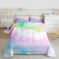 thumbnail image 2 of jejeloiu Cartoon Stars Print Queen Comforter Set,Rainbow Galaxy Starry Sky Bedding Comforter Set For Girls Teens Reversible 3-Piece, 2 of 8
