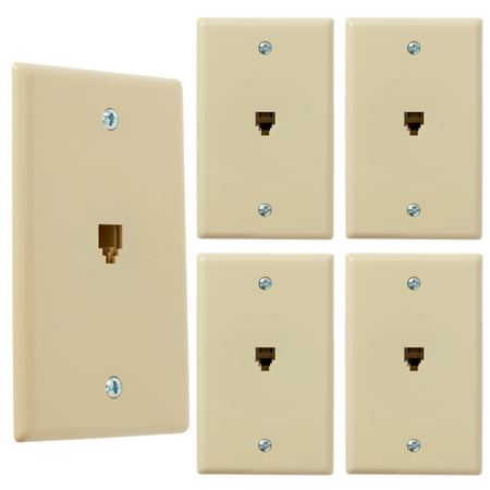 Newhouse Hardware 1-Port Telephone Jack Wall Plate, 6P4C, for RJ11 telephone cables, Single Gang, 5-Pack, Ivory