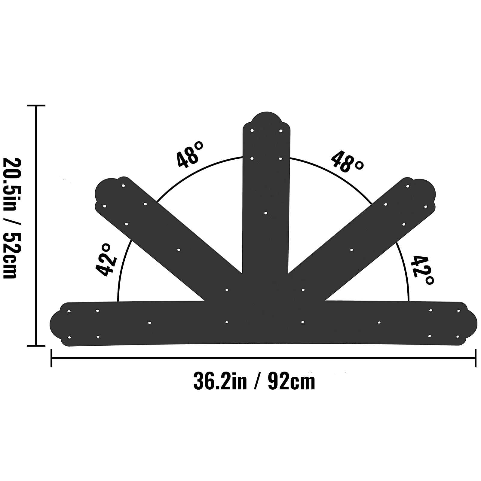 SKYSHALO Gable Panels, 12:12 Pitch Truss Connector Plate, Powder-Coated Steel Bracket, 4mm Thick Metal, 36.2" x 20.5", Black, 1 Set