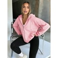 thumbnail image 5 of Womens Zip Up Hoodies Oversized Sweatshirts Fall School Fashion Outfits Casual Jackets Winter Clothes Pink L, 5 of 7