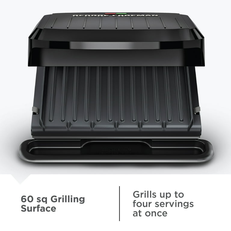 George Foreman 4-Serving Non-Stick Removable Dishwasher Safe Plates,  PFAS Free Grill and Panini Maker, Durable Easy-to-Clean Plastic Housing,