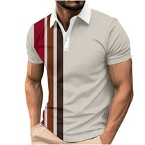 VSSSJ Men's Golf Shirt Short Sleeve Casual Classic Striped Summer Shirts Button Up Lapel Collar Muscle T Shirt Tops Red S