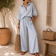 thumbnail image 2 of Women's Two Piece Lounge Outfits, Half Sleeve Shirts, Elastic Waist Long Pants, Cozy Two Piece Set, 2 of 5