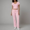 thumbnail image 2 of GEWSEY Lounge Sets for Women 2 Piece Foldover Yoga Flare Leggings Pants Crop Tops Casual Y2K Outfits Matching Tracksuit Set (Pink, M), 2 of 9