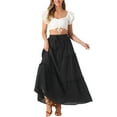 thumbnail image 2 of INSPIRE CHIC Women's A Line Maxi Skirt High Waist Ruffle Tiered Belt Lattice Texture Casual Long Skirts S Black, 2 of 5