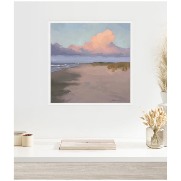 Kate and Laurel Framed Canvas Wall Art Print Blushing Sky by Mary Sparrow, 22 x 22 Sylvie White Frame, Coastal, Beach Art for Wall Decor