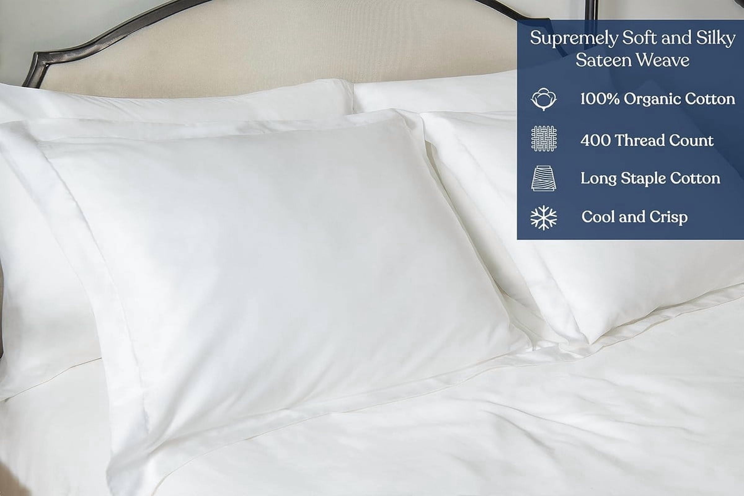 Delara King 3-Piece GOTS Organic Cotton Fitted Sheet Set, 400TC Long-Staple, Moisture-Wicking, Smooth & Breathable, Deep Pocket, White