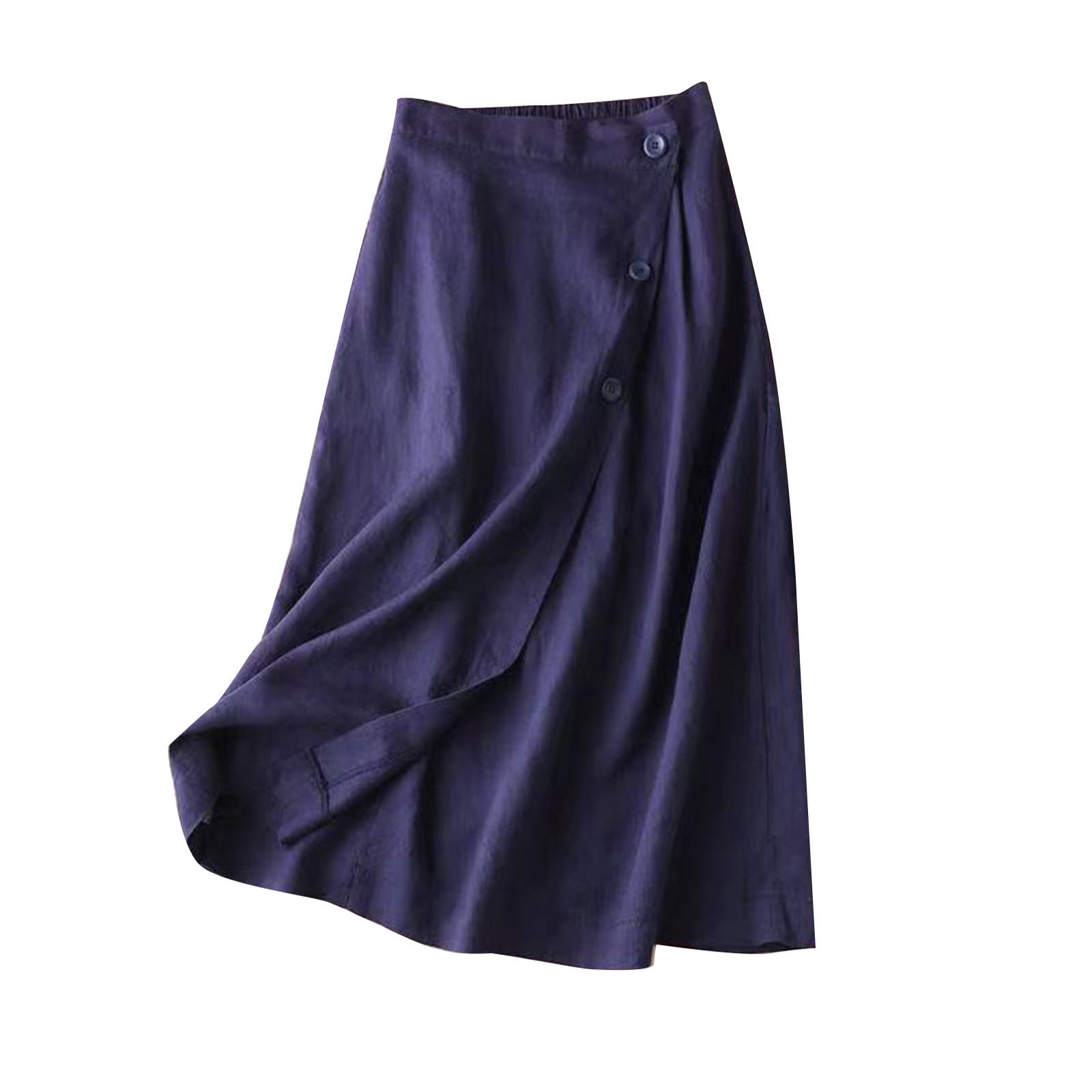 Charella Women Cotton and Linen Summer Long Skirt Comfy Button Solid ...