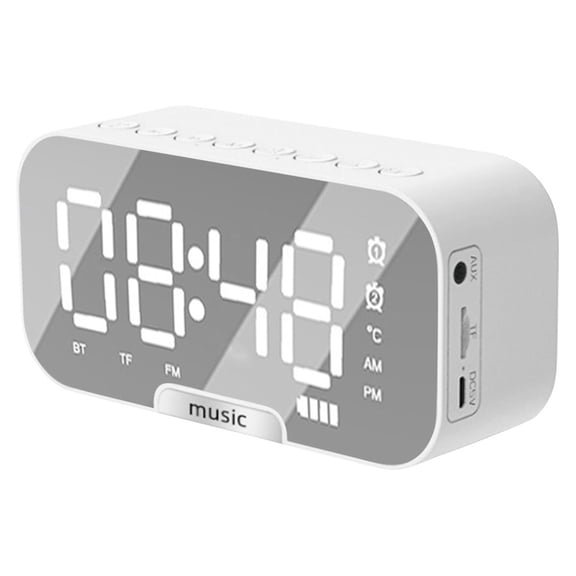 VANLOFE LED Mirror Digital Alarm Clock Big Time Display Table Alarm Clock Wireless Speaker Subwoofer Music Player Support Wireless