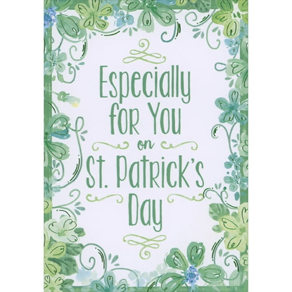 Designer Greetings Especially For You: Light Green Shamrocks Border on White St. Patrick's Day Card
