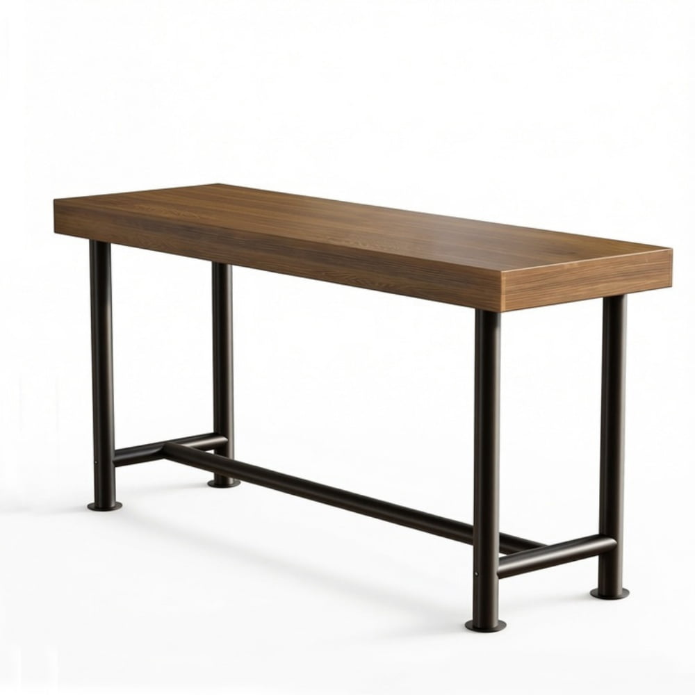 Solid Wood Bar Height Dining Table, Industrial Metal Legs, 66.5 in L