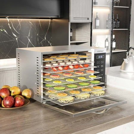 Costway - Food Dehydrator Dryer Machine 85°F-160°F with 8 Detachable Mesh Trays & Timer - Silver