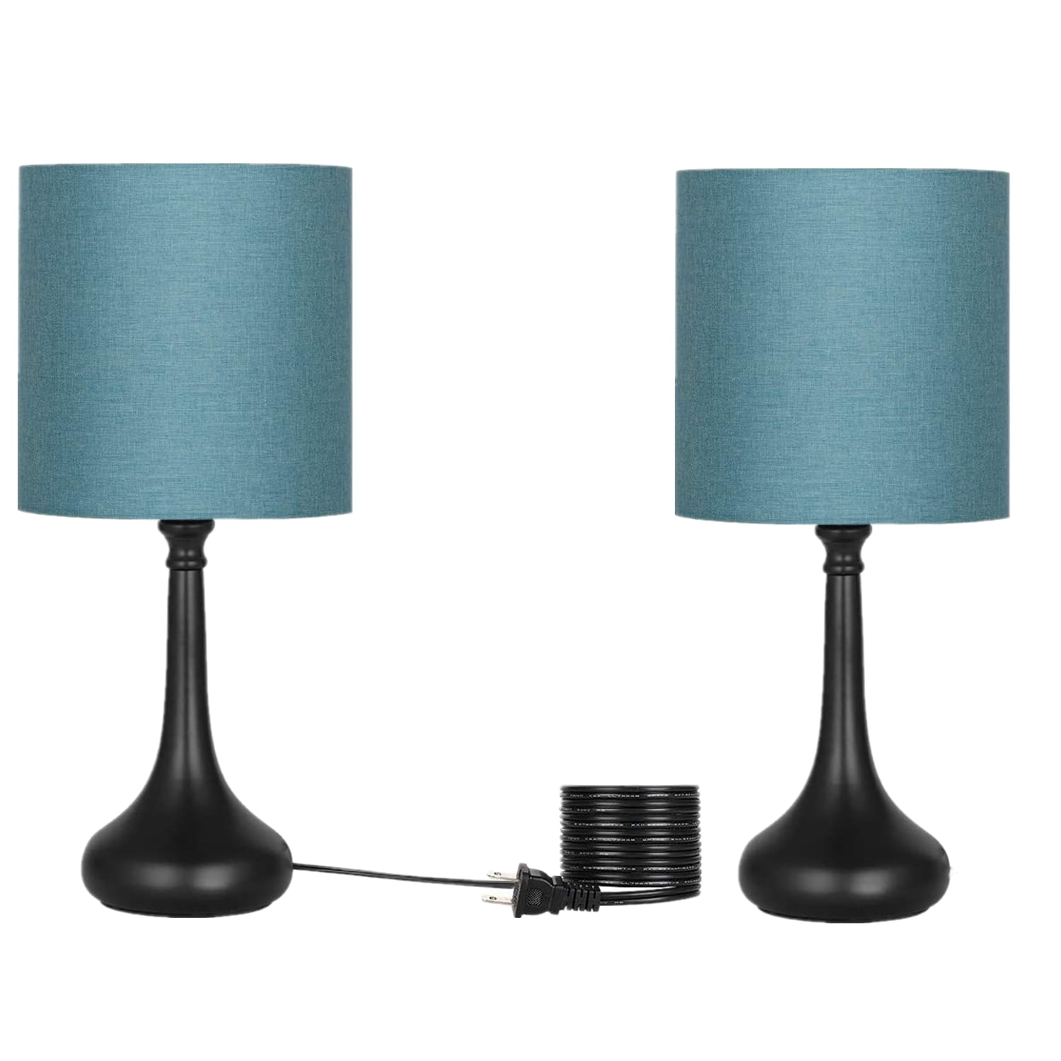 Oumilen Set of 2 Black Modern Bedroom Nightstand Lamp with Blue Shade
