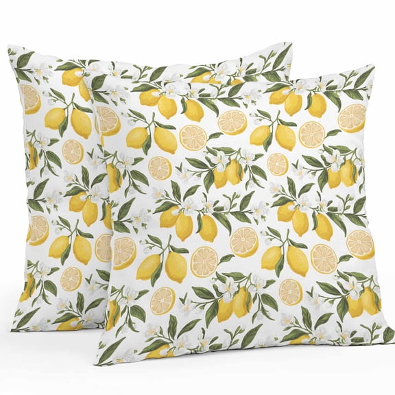 Outdoor Waterproof Pillow Covers Pack of 2, Summer Lemon Yellow Watercolor Style Modern Art Decorative Throw Pillowcases Cushion Covers for Garden Patio Tent Sofa Couch, 16x16 inch