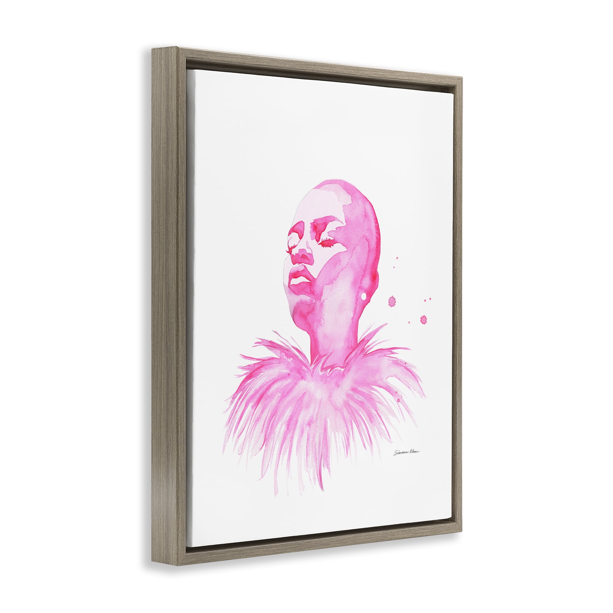 Stupell Industries In A Pink Mood Portrait Brown Framed Floater Canvas Wall Art, design by Simone Elum