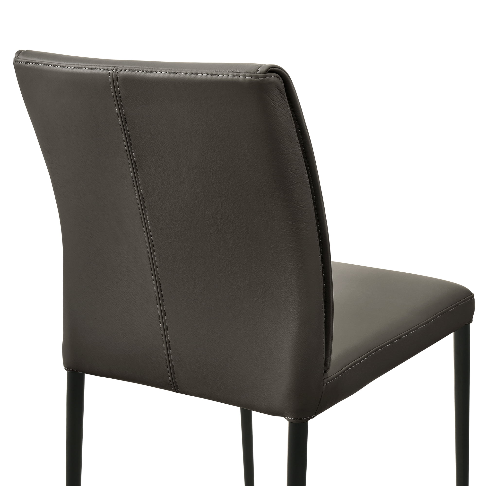 Meriam Full Back Top Grain Leather Upholstered Metal Dining Chairs in Cola - Set of 2