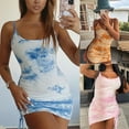 thumbnail image 4 of Women Spaghetti Strap Sexy Low Collar Bodycon Mini Dress Gradient Tie-Dye Backless Ribbed Irregular Drawstring Clubwear, 4 of 20