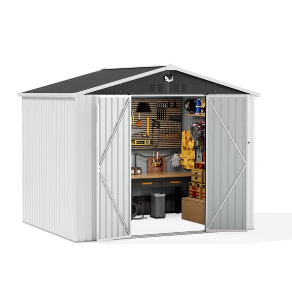 10 ft. W x 8 ft. D Outdoor Metal Tool Storage Shed with Led Light & Air Vents, White