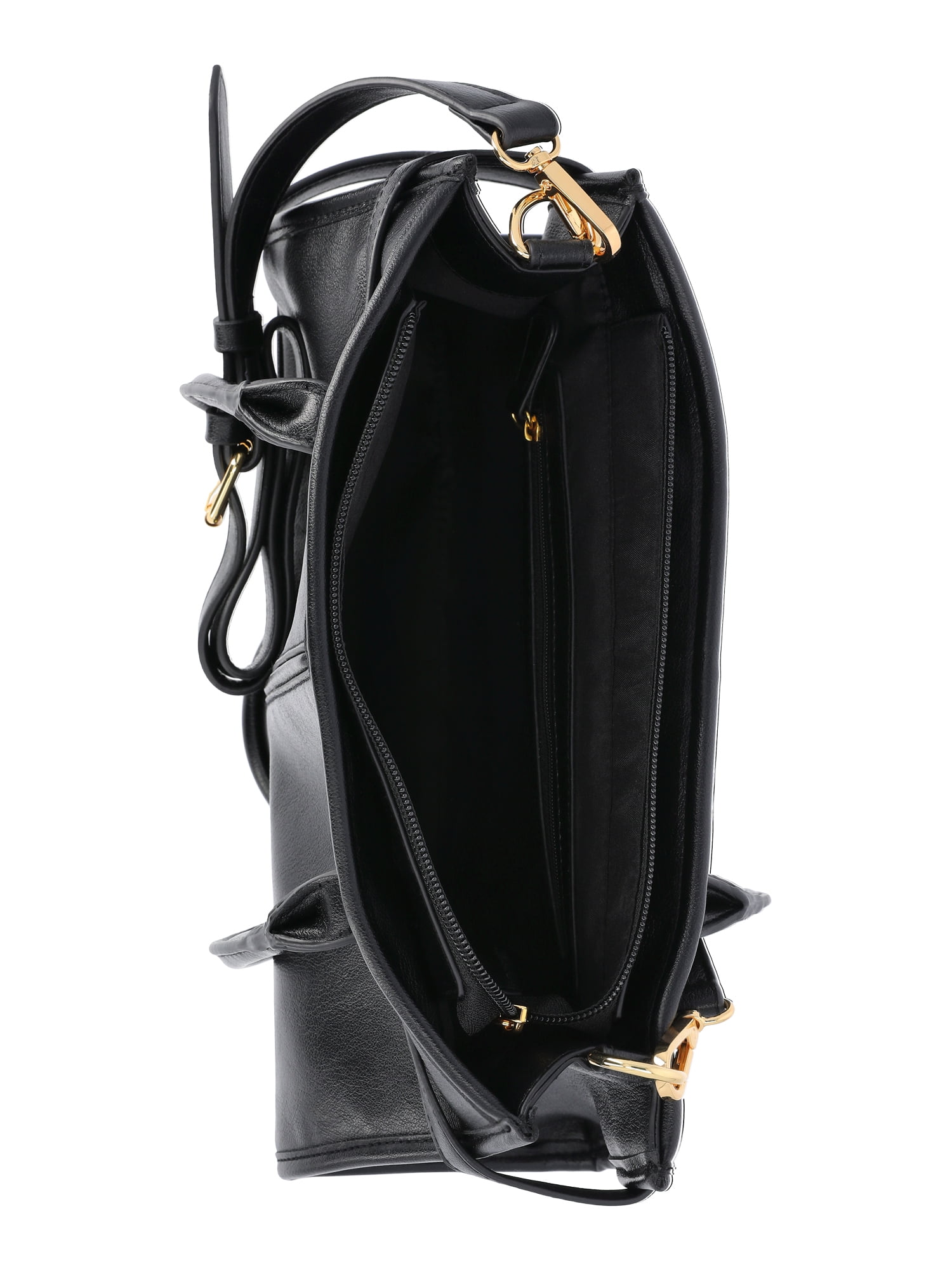 Time & Tru Women's Faux Leather Gwyn Shoulder Bag, Black