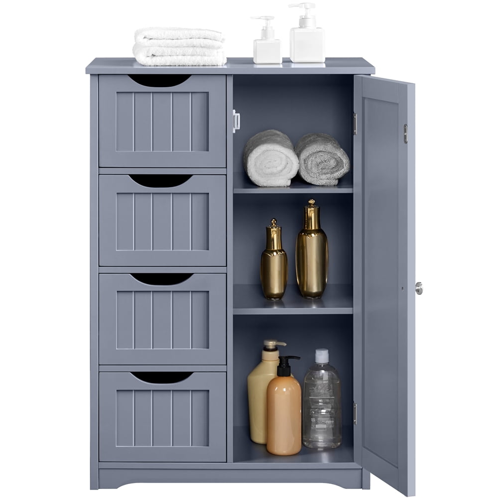 Yaheetech 4 Drawers Wooden Bathroom Storage Cabinet, Gray