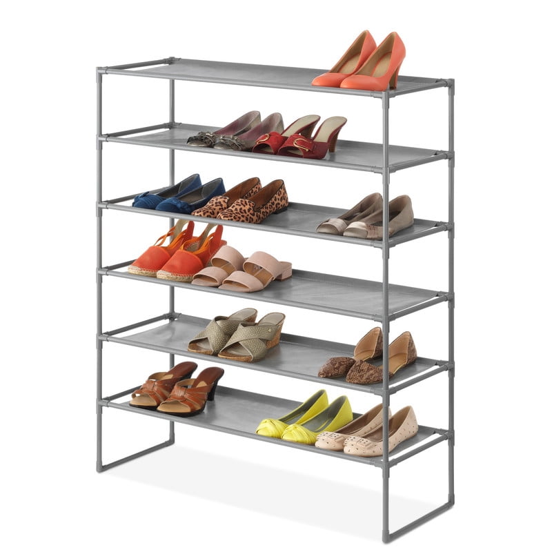 Whitmor 6-Tier Metal & Fabric Spacemaker Storage Rack, Space-Saving Adjustable Shoe Rack, Gray