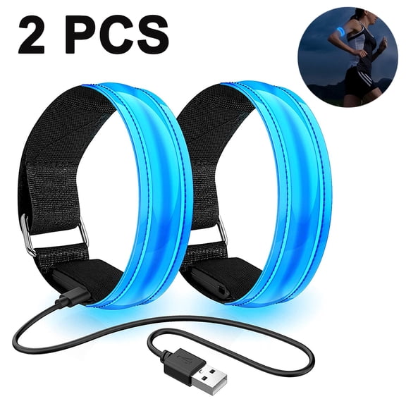 LED Safety Wristband Lights - 2 Pack Rechargeable Light Up Arm Ankle Band Magic Bracelets Belt High Visibility
