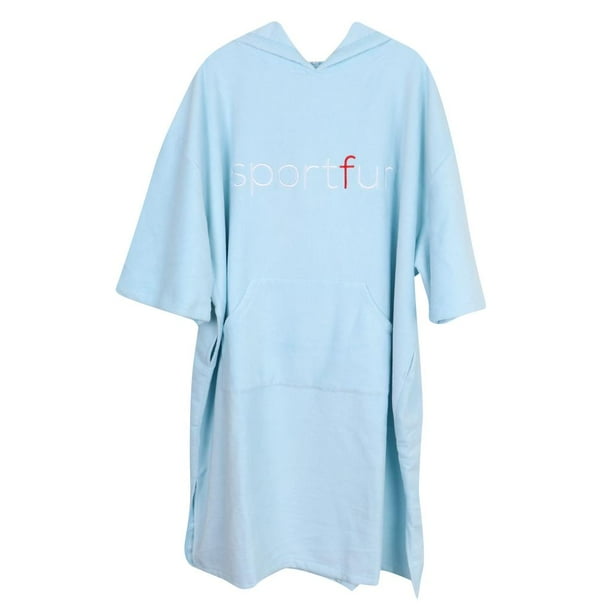 Poncho de toalla portátil para adultos con capucha y bolsillo frontal Ideal para cambiarse Azul claro Sharpla Albornoz de playa unisex