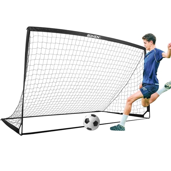BOHEN Portable Metal Soccer Goal for Backyard with Carry Bag for Outdoor Indoor Training Games for Kids Adult, for Easy Storage(9x5ft,1 piece, Black)