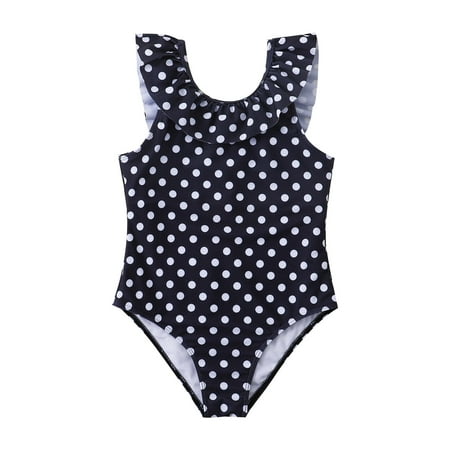 

B91xZ Plus Size Swimsuit Girls Swimsuit Skirt Polka Dot Pattern Round Neck With Ruffled Edge Girls Swimming Pool Hot Spring Black Sizes 13-14Years