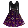 thumbnail image 4 of Women's Casual Fashion Long Sleeve Christmas Graphic Printed Vintage V-Neck Retro Print Long Dress for Holiday Casual Occasions and Everyday Wear,Purple,L, 4 of 6